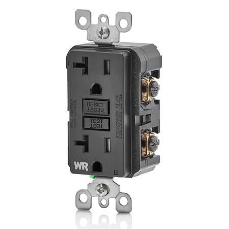 Leviton GFCI Receptacle, 20A, 125Vac, 5-20R, Black GFWT2-E